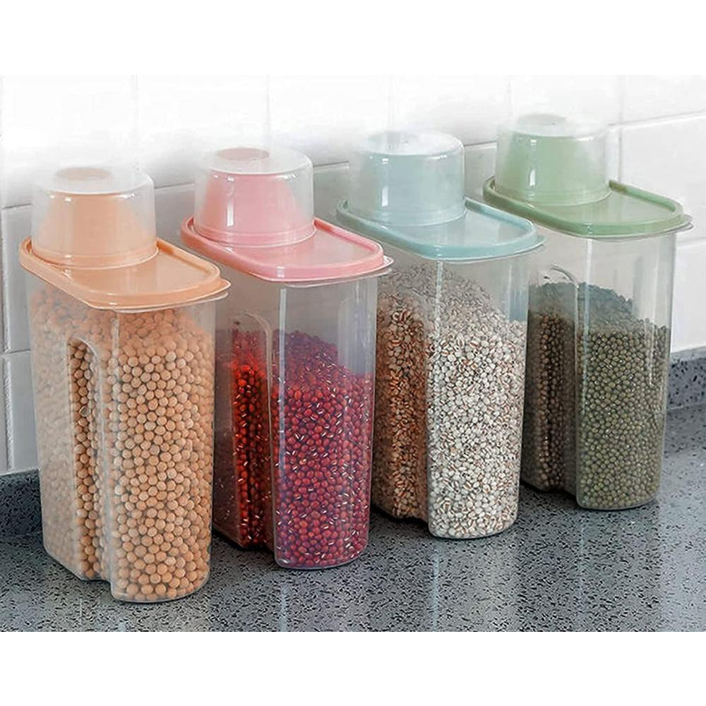 Premify / Cereal containers set, Airtight, BPA free plastic, Rice storage bin/dispenser + measuring cup, 4 pcs - 2