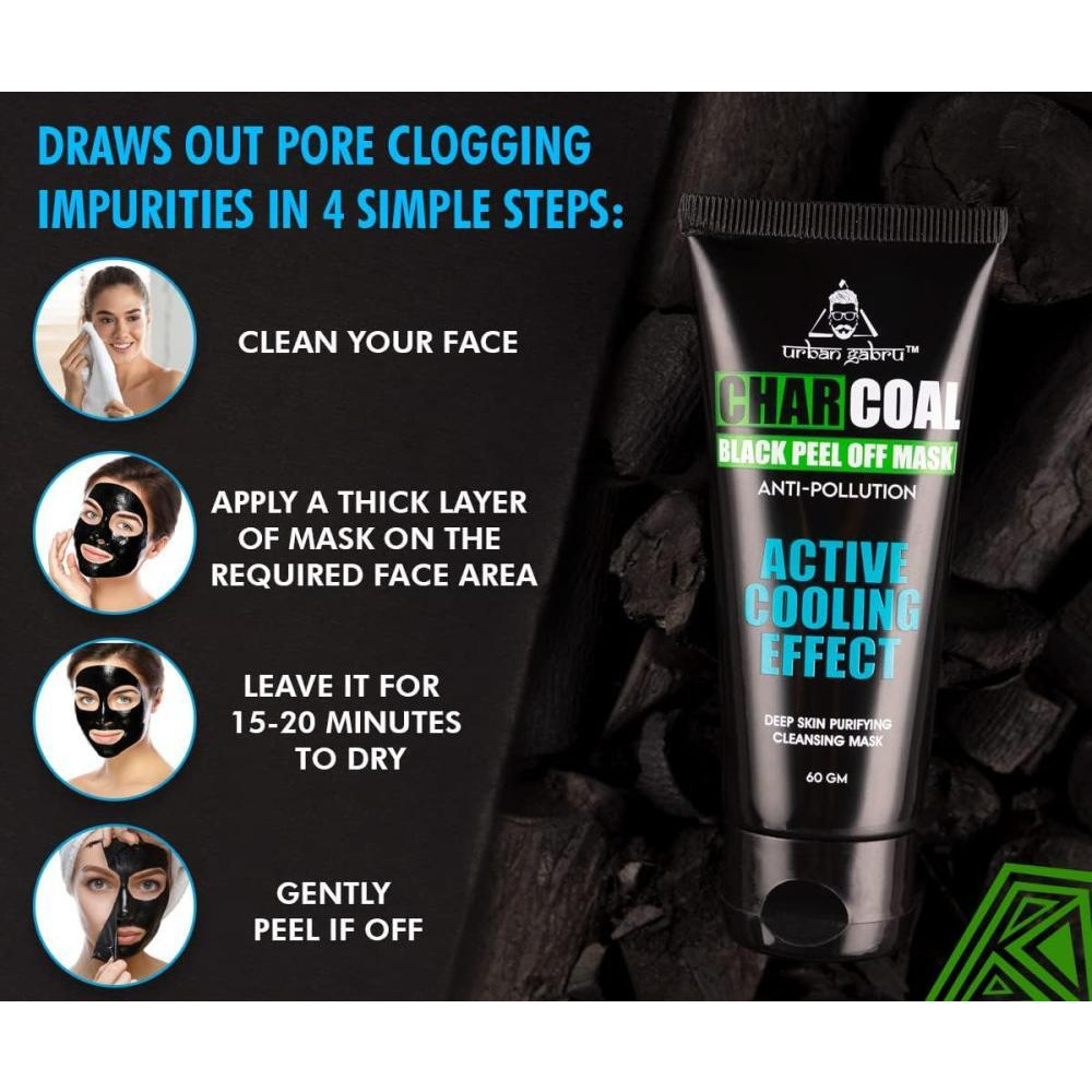 UrbanGabru Charcoal Peel Off Mask for Men and Women - Removes Blackheads and Whiteheads - Active Cooling Effect - Deep Skin Purifying Cleansing, 60 gm - 4
