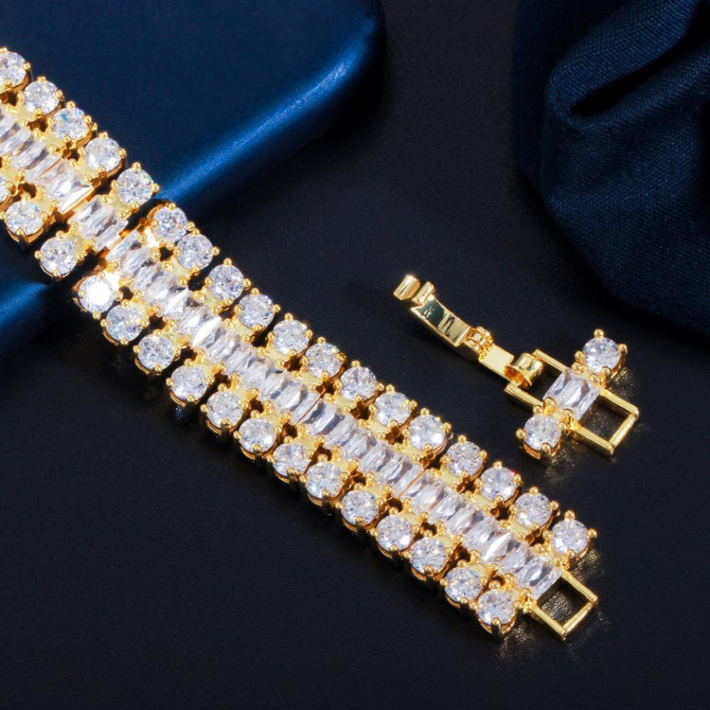 Sparkling White Cubic Zirconia Brazilian Gold Plated Bracelet - 2
