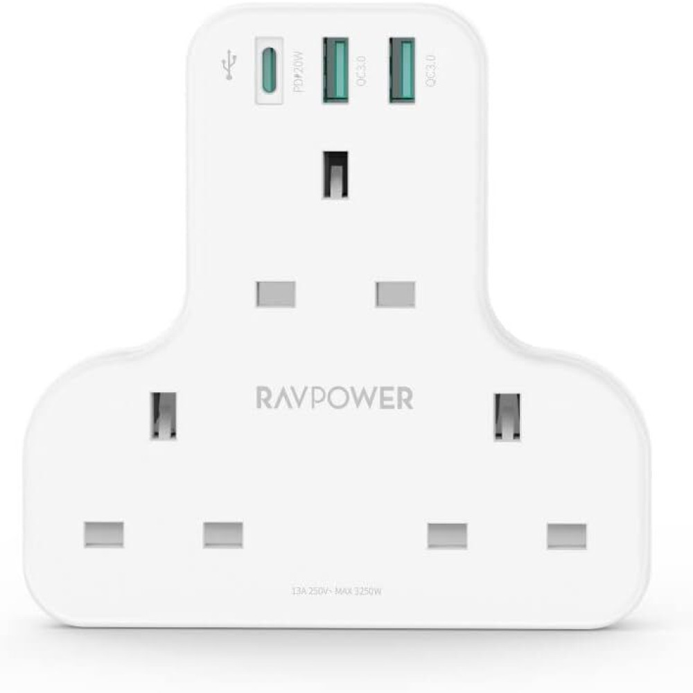 Ravpower RP-PC1036 PD Pioneer 20 ВТ, 3-портовое зарядное Устройство, Белая версия, С 3-МЯ разъемами ПЕРЕМЕННОГО тока, USB - 1