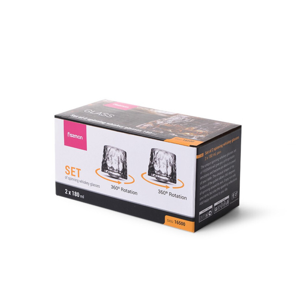 Fissman 2-Piece Spinning Whiskey Glasses 180ml Glass - 7