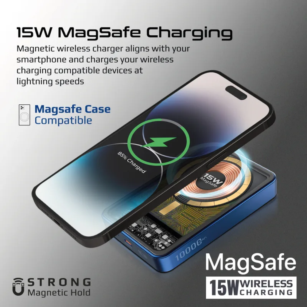 باور بانك لاسلكي شفاف من بروميت ماج سيف، 10000 مللي أمبير/ساعة، منفذ Usb 15 وات، حماية من الشحن الزائد 20 وات، مناسب لأجهزة آيفون 14 وآيباد إير وجالاك - 5