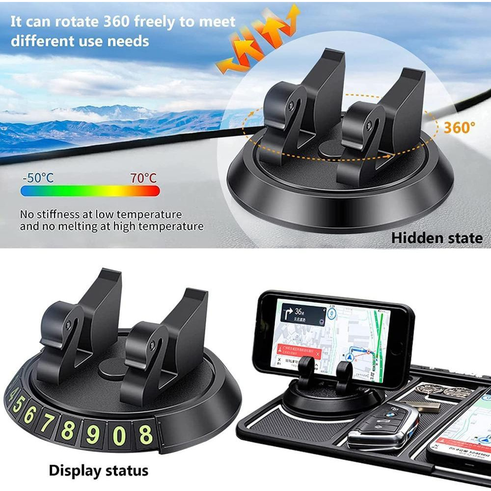 MMAK Anti-Slip Car Dashboard Mat and Mobile Phone Holder Mount with Car Perfume - Universal Non Slip Sticky Rubber Pad with 2 Aroma Sticks and Radium - 5