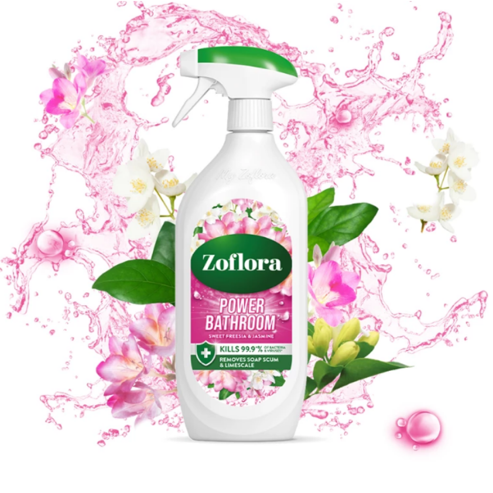 Zoflora Sweet Freesia and Jasmine Power Bathroom 800 ml, Limescale prevention and removal. Soapscum Remover, Disinfectant Cleaner Spray, Antibacterial - 1