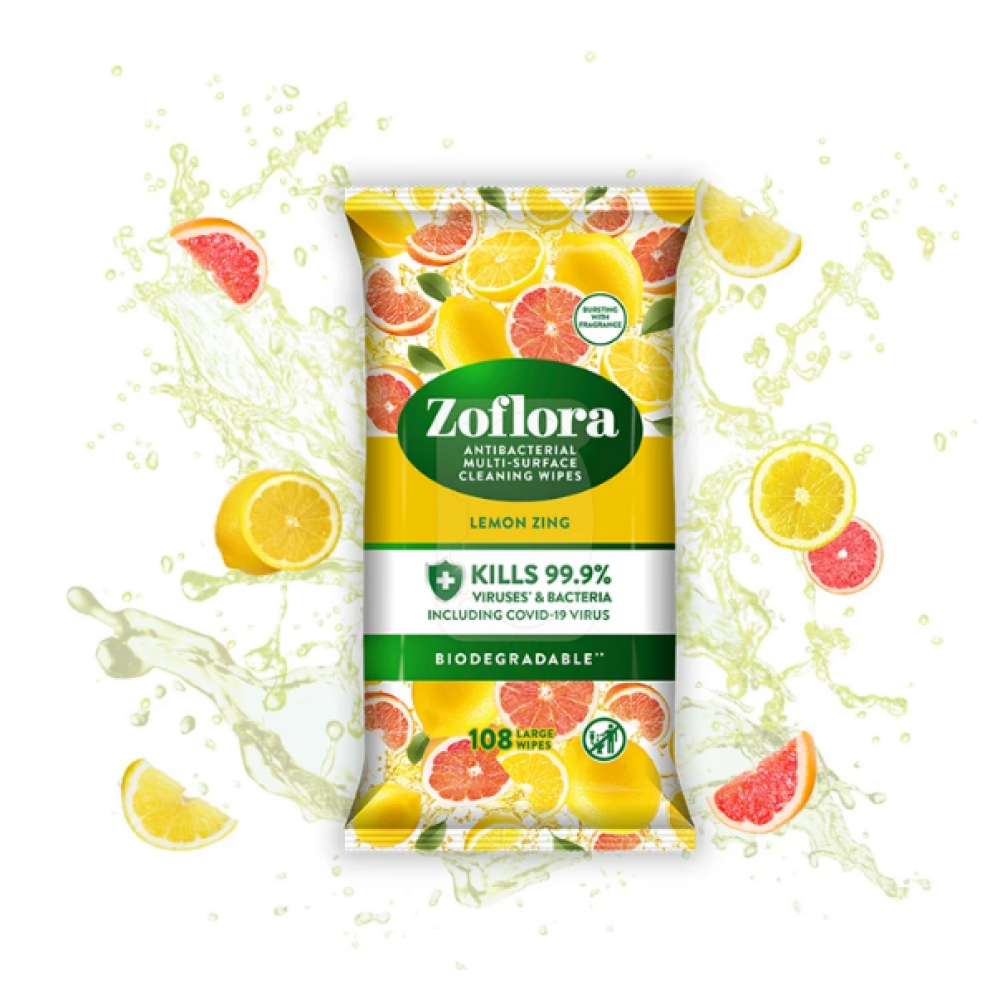 Zoflora Lemon Zing 70 Large Biodegradable Wipes - 1