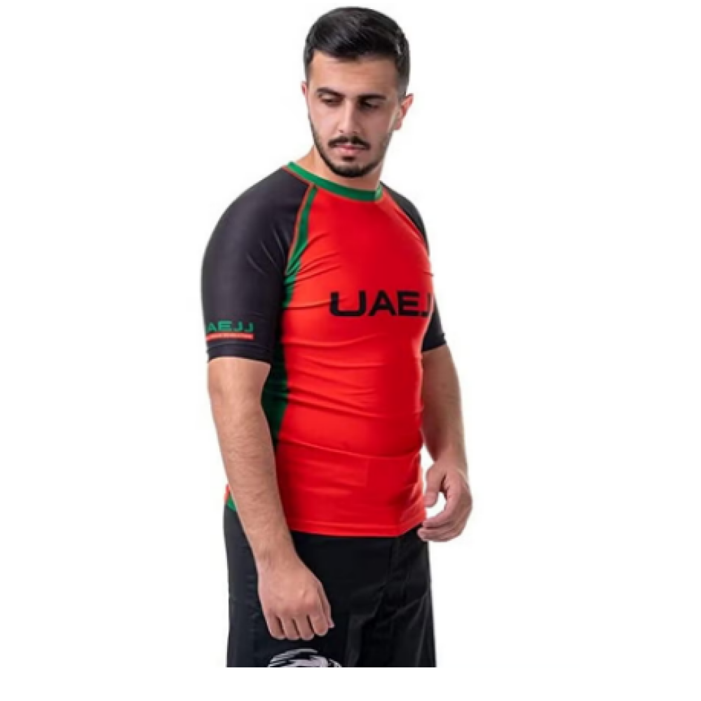 UAEJJ Jiu Jitsu Short Sleeve Rash Guard, Red, size XS - 1