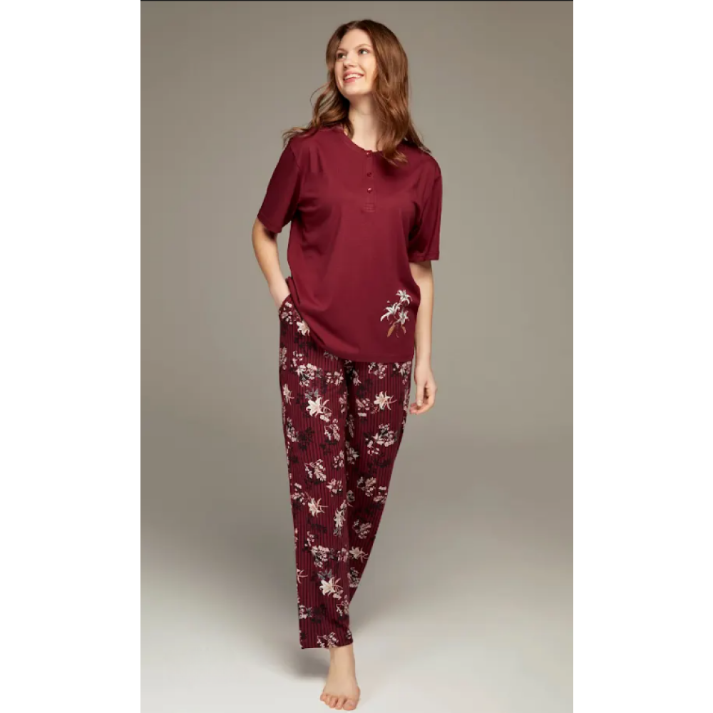Hidden Beauty Lingerie Homewear Pajama Set, Burgundy - 4XL - 1