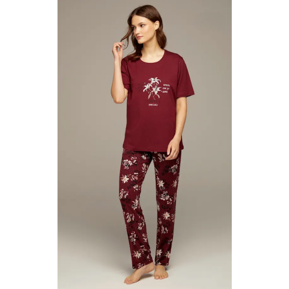 طقم بيجامة من Hidden Beauty LINGERIE Homewear، لون عنابي - مقاس S - 1