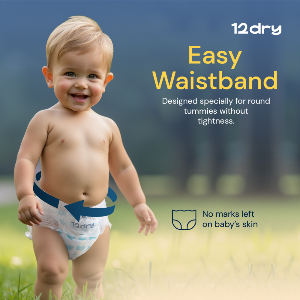 12dry Pants Easy Waist (size 3, 8-12 Kg, 52 Count) For Babies With Round Tummies 100% Ultra-absorbent Japanese, Thin Breathable Extra Soft Waistband - 2