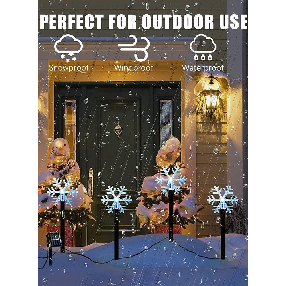 Set of 5 Outdoor Solar Powered Snowflake Pathway Lights - 5