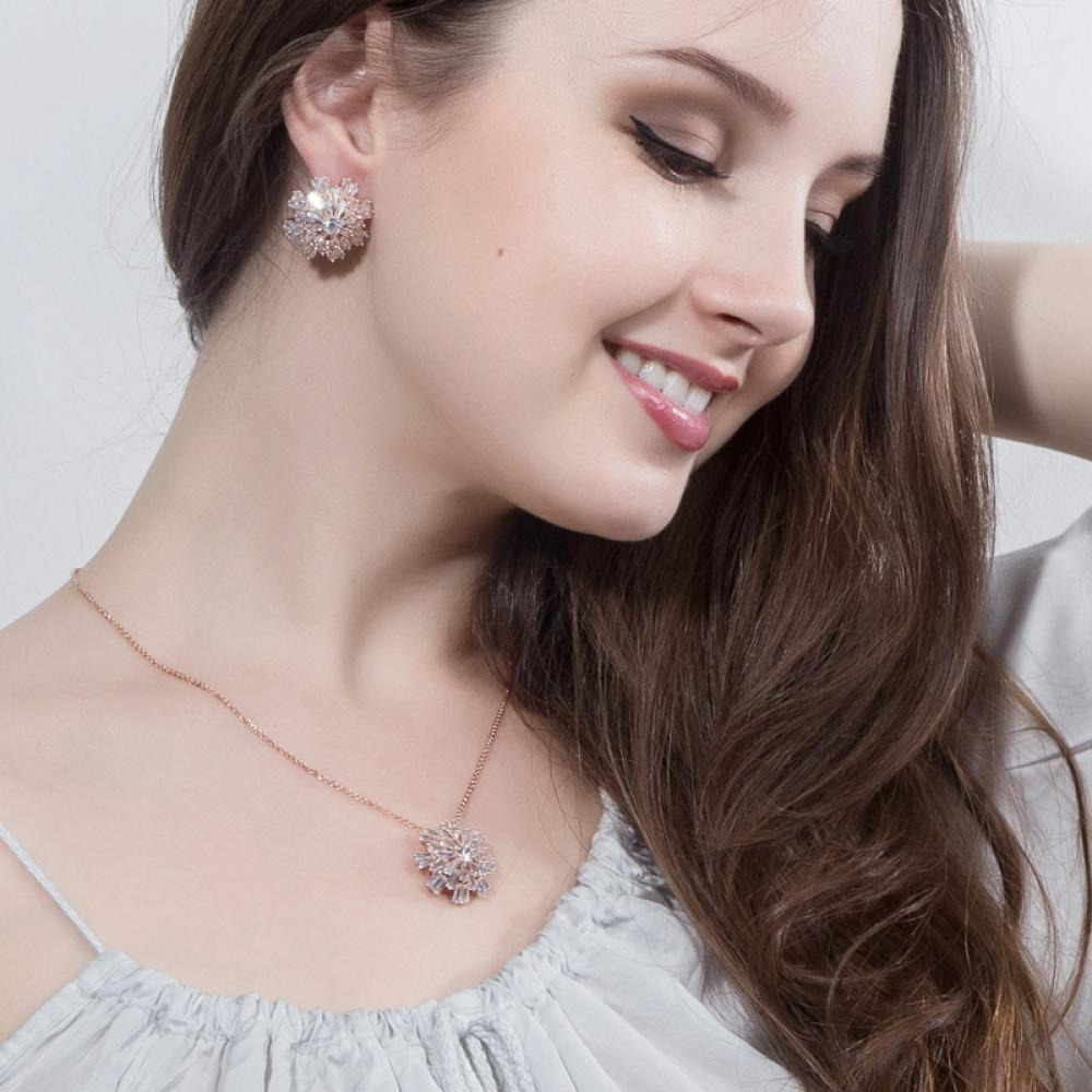 زهرة حية روز الذهب مكعب زركونيا معبد قلادة وأقراط مجموعات المجوهرات - 2