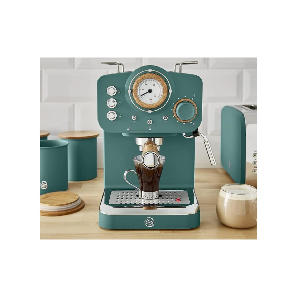 Swan Nordic Espresso Machine, Pine Green, 15 Bars of Pressure, Milk Frother, 1.2L Tank, Scandi Style - 4