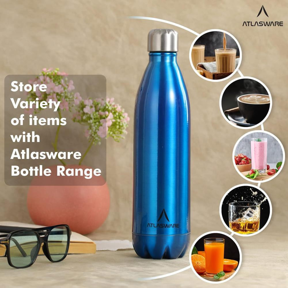 Atlasware Stylish Stainless-Steel Vacuum Dark Blue Water Bottle, 1000 ml  - 3