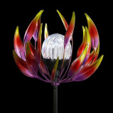 Exhart Solar Kinetic Spinning Petals with Crackle Ball Garden Stake Pink - 7 miniature