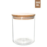 Honey Bee 500ML Multipurpose Airtight Round Glass with Bamboo Lid For Kitchen & Pantry - 1 miniature