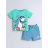Victor and Jane Infant 2PC Set, Green T-Shirt with Cute Shark And Blue Shorts 3-6M - 1 miniature