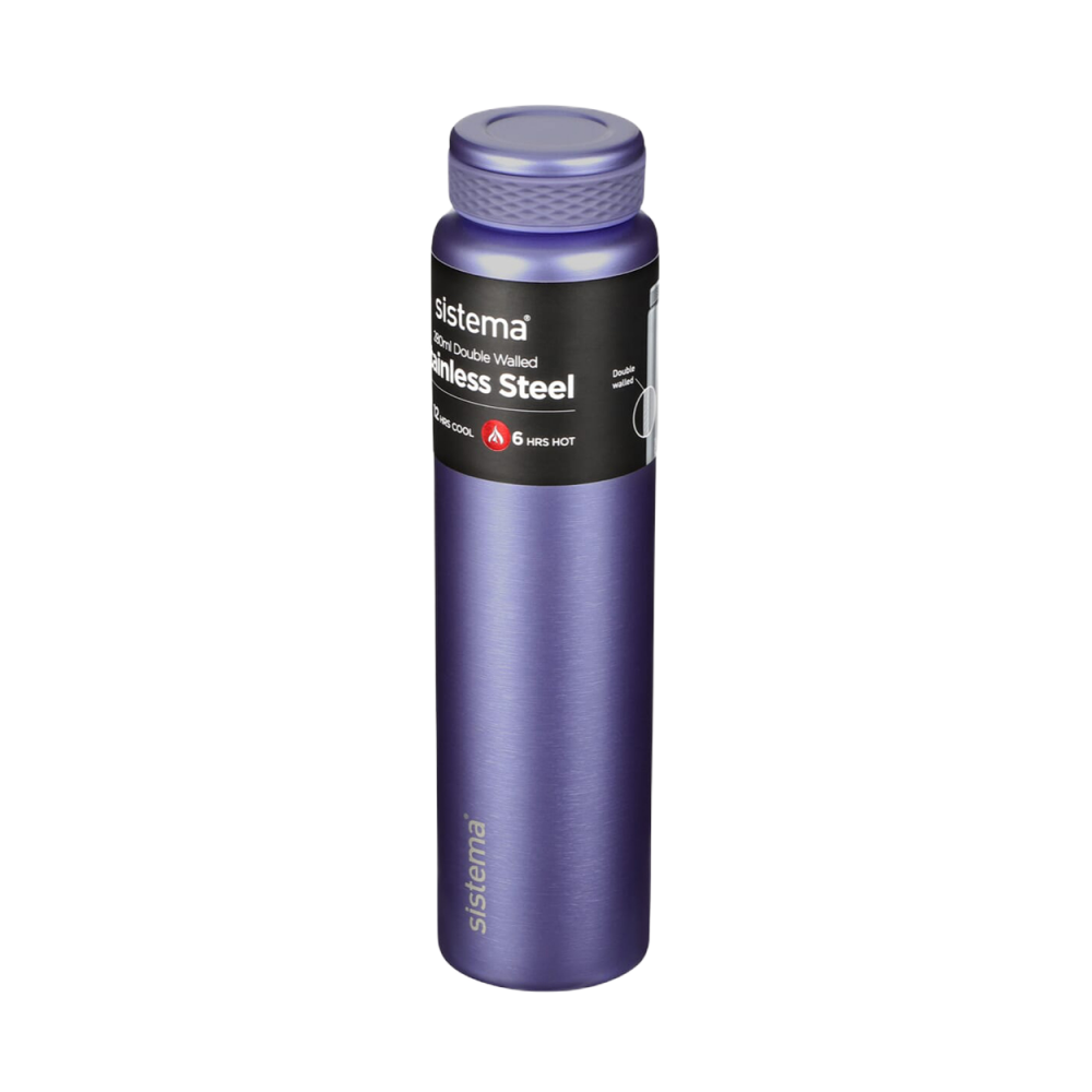 Sistema 280ML Chic Stainless-Steel Bottle, designed with double walled insulation and 100% Leak Proof to keep drinks Hot \& Cool, BPA Free. Purple. - 1