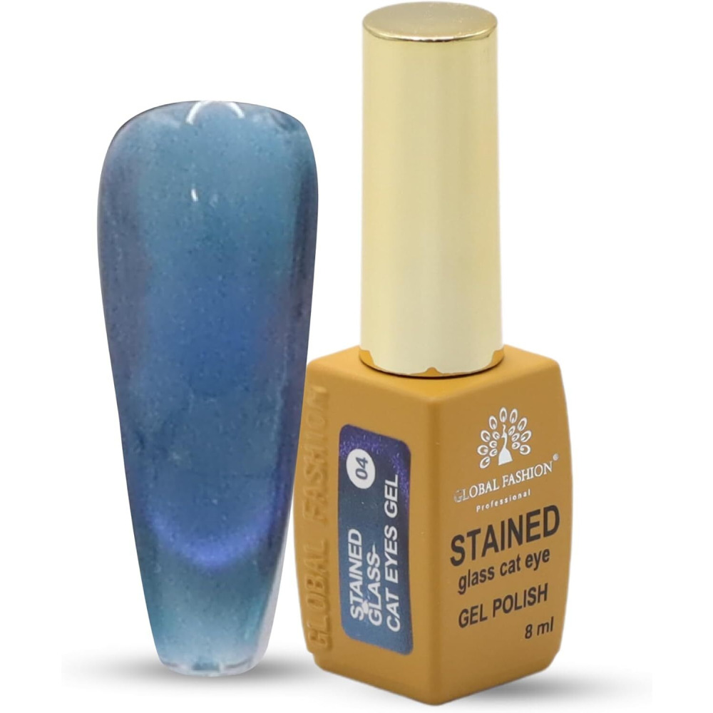 Global Fashion Stained Glass Cat Eye Gel Polish 8ml, Holographic Shimmer, Magnet Included, Long-Lasting, High-Gloss, UV/LED Soak Off, Professional(04) - 1