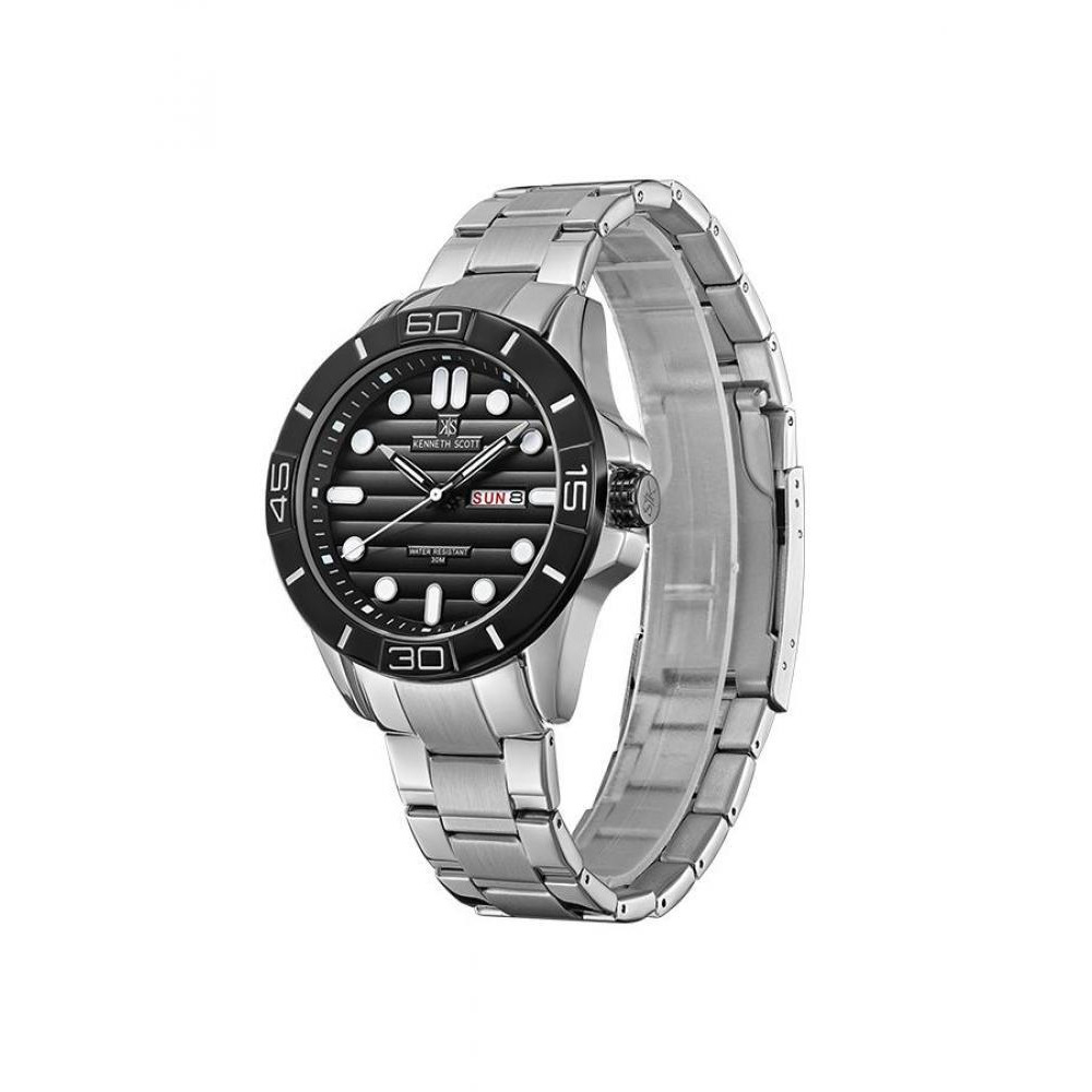 Kenneth Scott Men's Analog Black Dial Watch - K22043-SBSB - 2