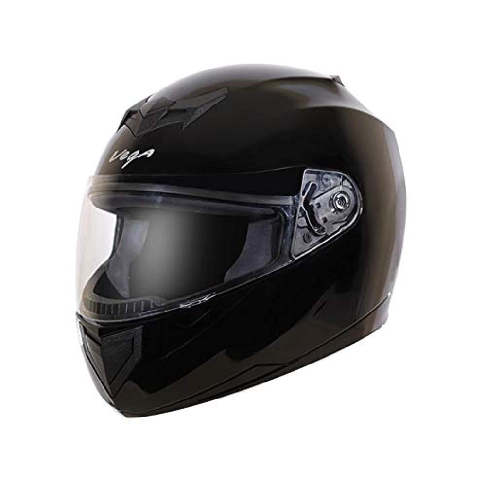 Vega Edge ISI Certified Full Face Gloss Finish Helmet for Men and Women with Clear Visor (Black, Size: L) - 1