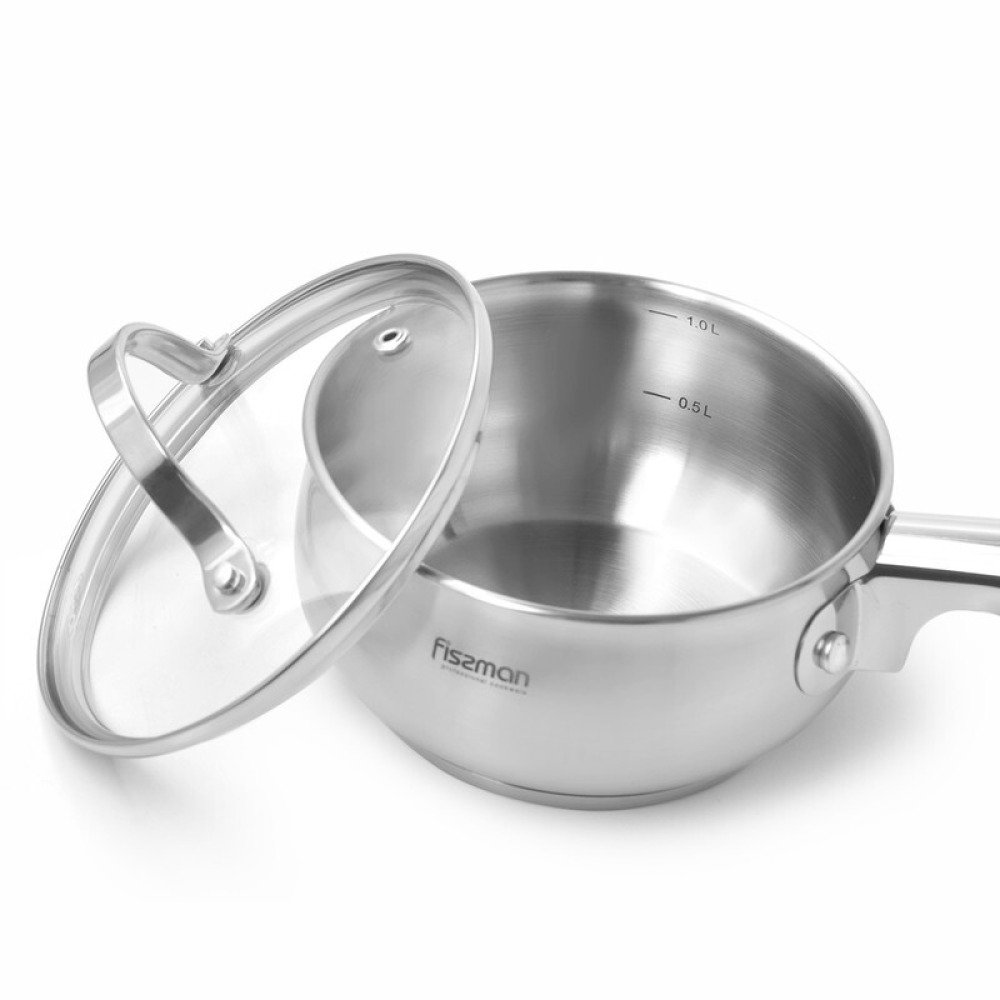 Fissman Saucepan With Glass Lid Stainless Martinez Series Steel 14x7cm/1.1LTR Silver 14x7cm - 2