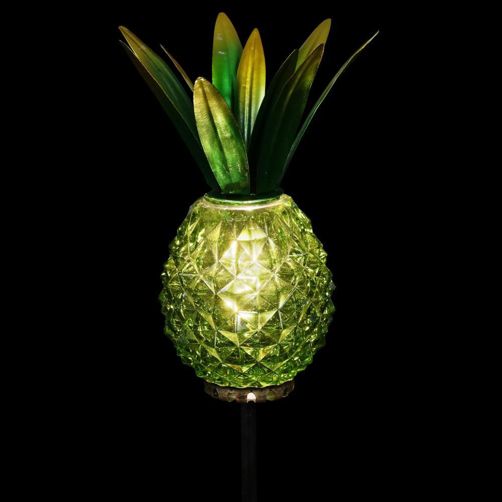 Exhart Solar Metal and Glass Pineapple Garden Stakes Green - 7