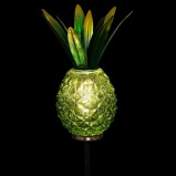 Exhart Solar Metal and Glass Pineapple Garden Stakes Green - 7 miniature