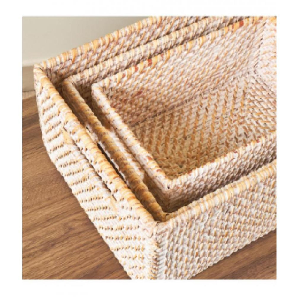 Homesmiths Whitewashed Rattan Storage Bins With Handles Large - 6