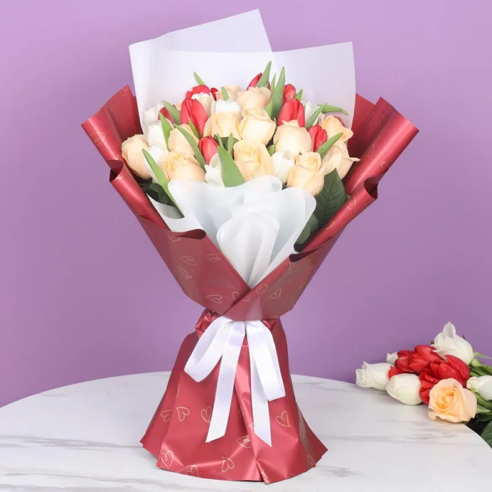 Dancing Lady 35 Roses and Tulips Bouquet - 1