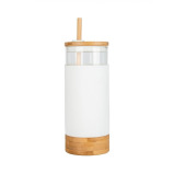 Little Storage 650ML Bamboo Glass Silicone Drinking Cup with Straw White - 2 miniature