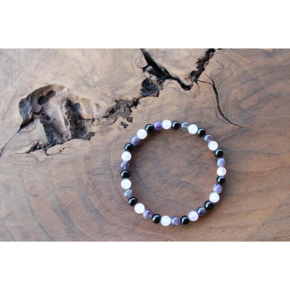 Genuine Natural Black Tourmaline Amethyst Rose Quartz Bracelets For Women 8mm Healing Crystal Stretch Round Bead Bracelet  - 3
