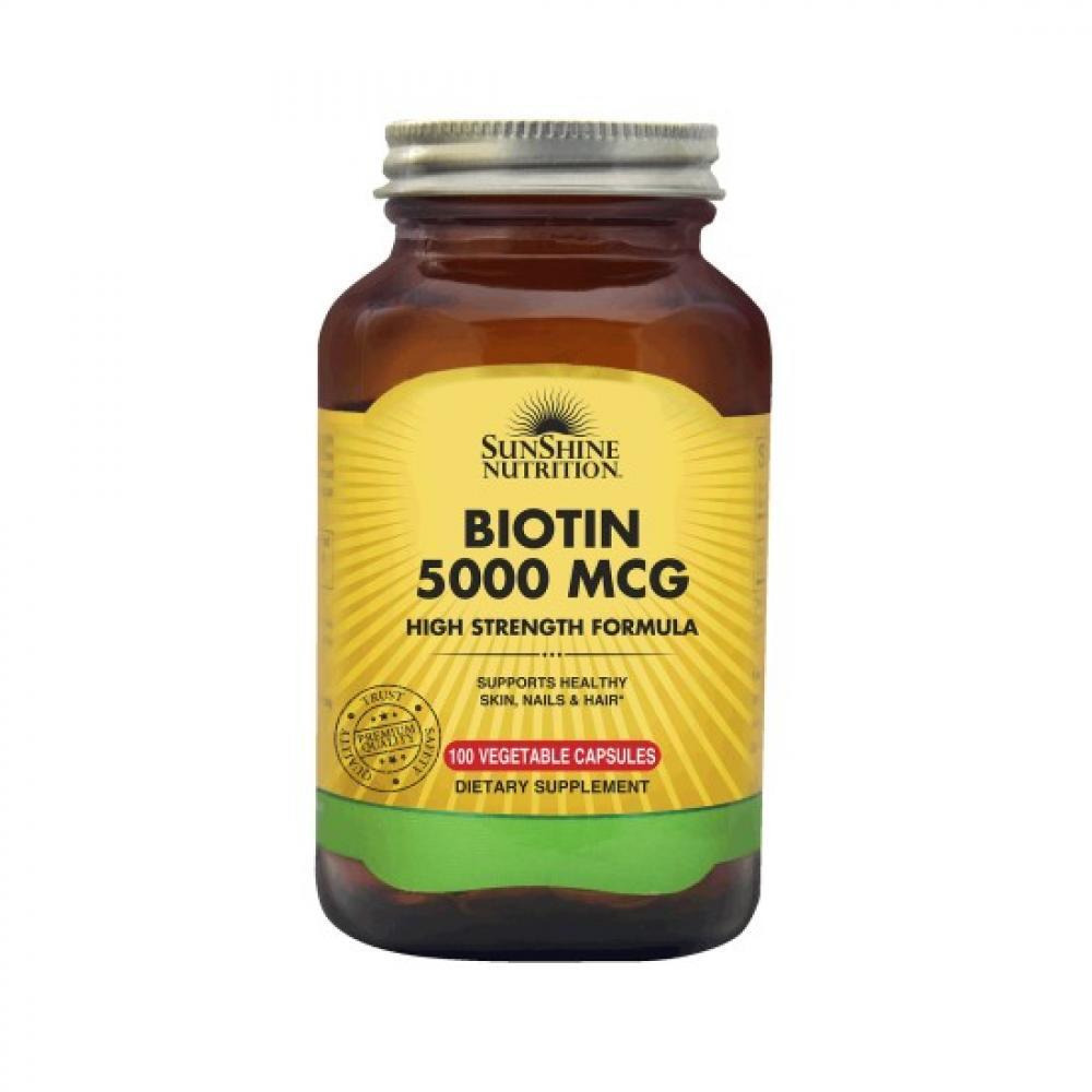 Sunshine Nutrition Биотин 5000 Мкг Формула Высокой ПРОЧНОСТИ 100 капсул - 1