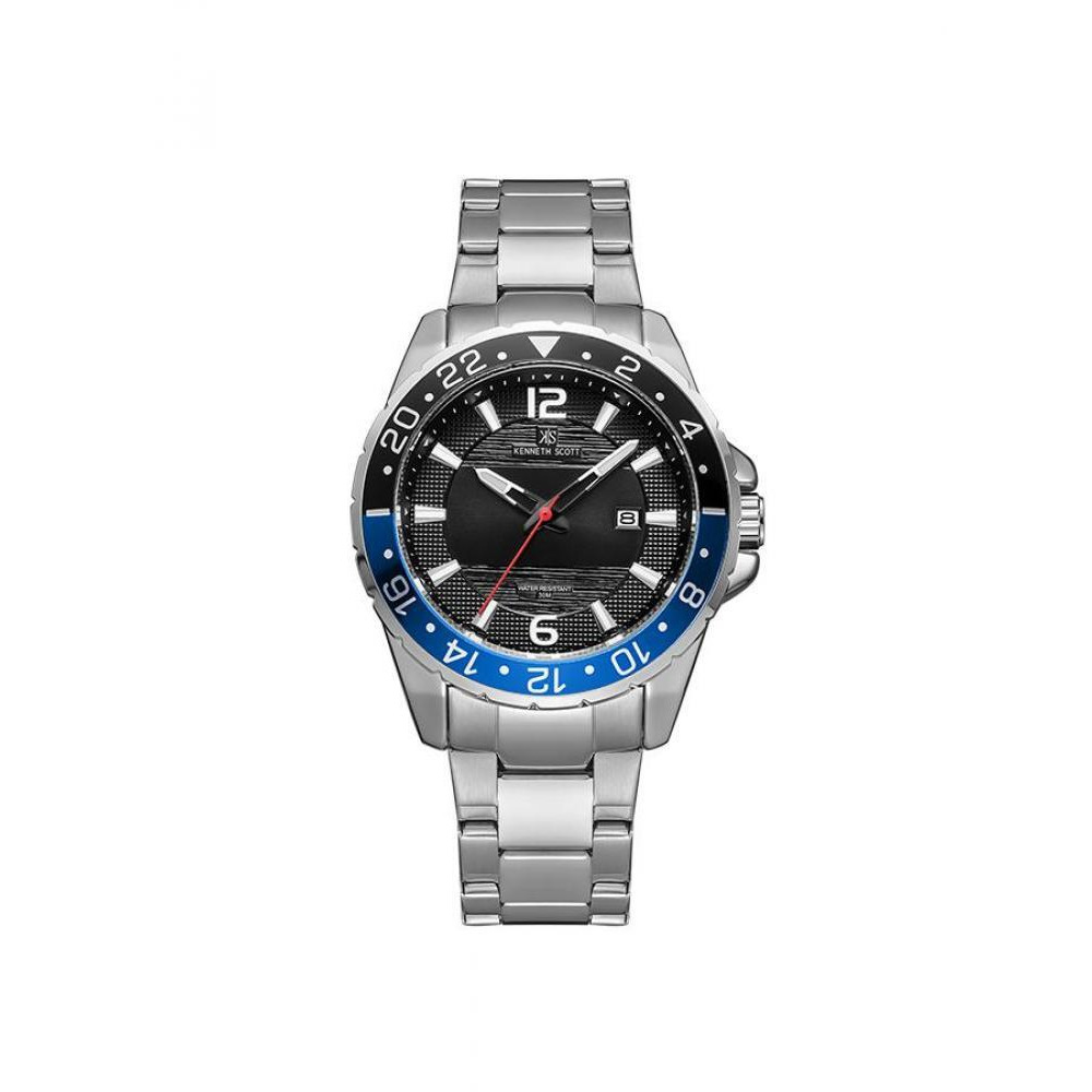 Kenneth Scott Men's Analog Black Dial With Black\/ Blue Bezel Dial Watch - K22041-SBSBL - 1