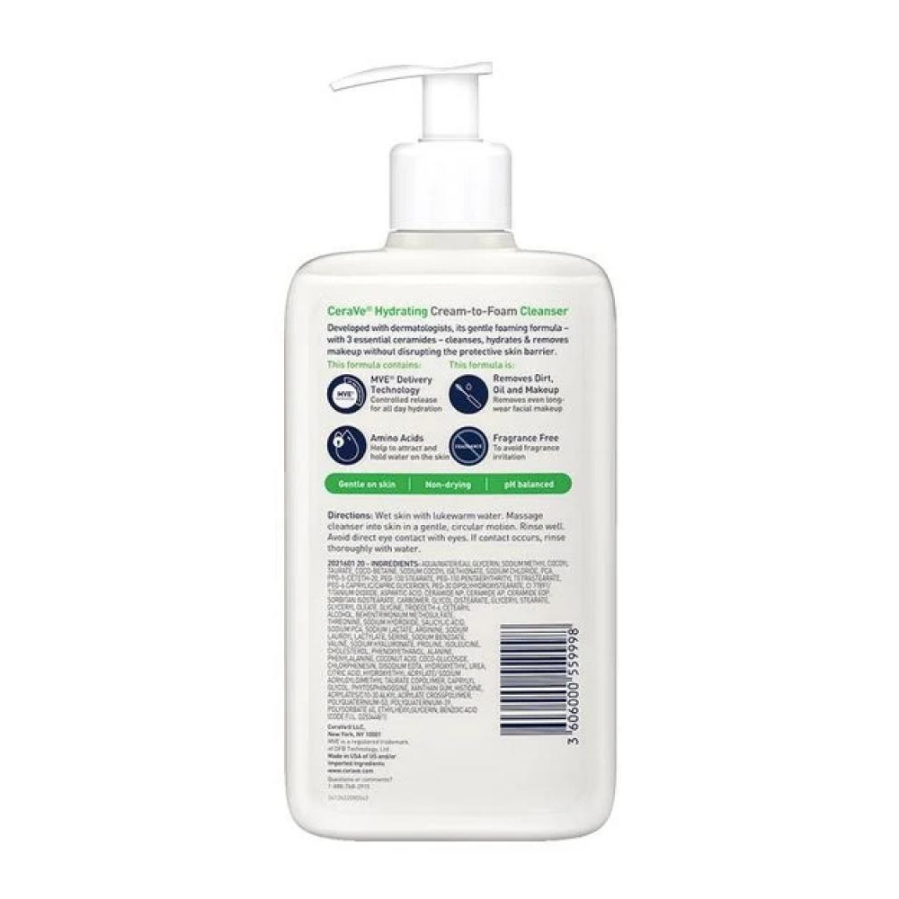 CeraVe / Hydrating cream-to-foam cleanser, For normal to dry skin, 8 fl oz (236 ml) - 2