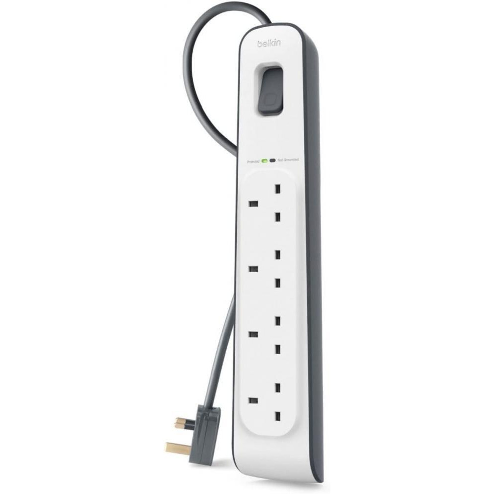 Belkin / Power strip, 4-Way, 2 m cord length, 14Awg capacity with On/Off switch, White - 2