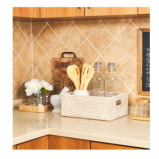 Homesmiths Whitewashed Rattan Storage Bins With Handles Large - 5 miniature