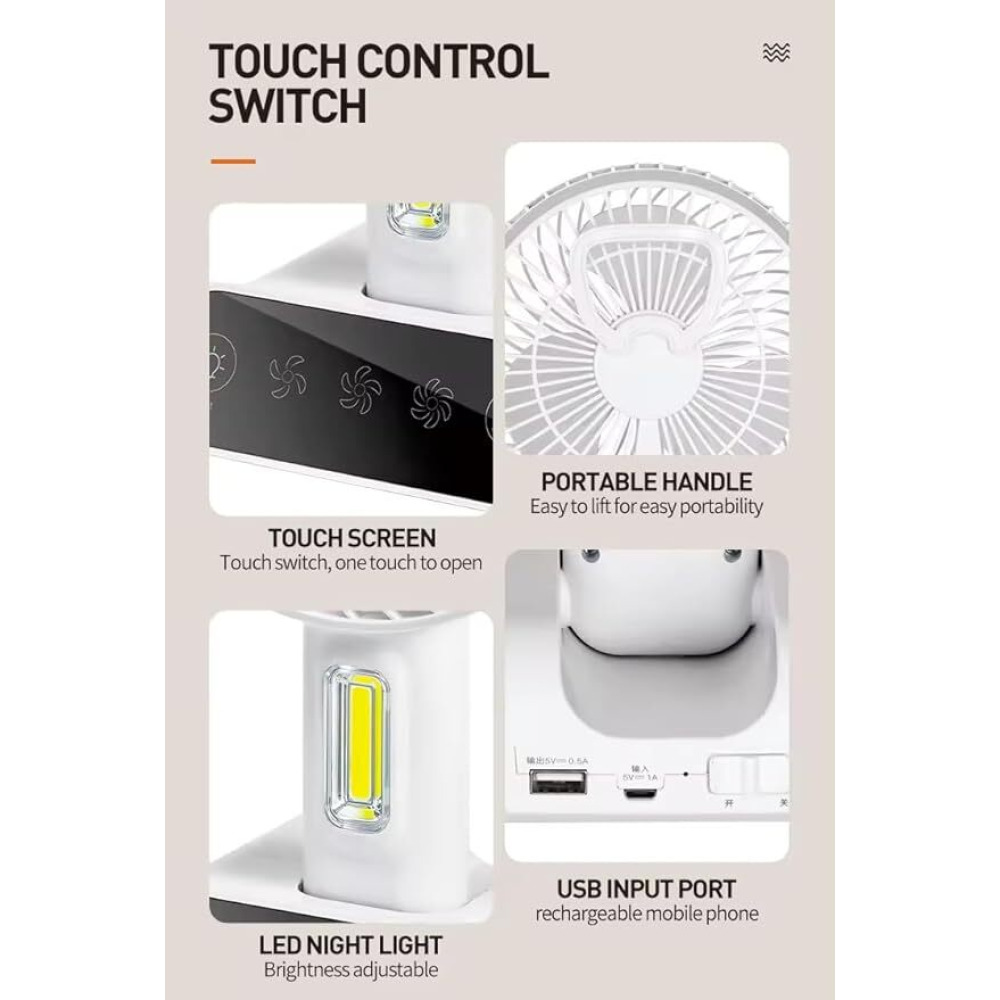 Dp 7624 (АККУМУЛЯТОРНЫЙ НАСТОЛЬНЫЙ ВЕНТИЛЯТОР) Аккумулятор 3000 Мач, Двухрежимный Блок ПИТАНИЯ Usb-Вентилятор (БЕЛЫЙ) - 4