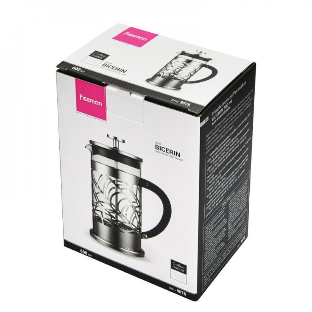 Fissman French Press Coffee Maker Borosilicate Glass Bicerin Series Silver/Transparent 600ml - 3