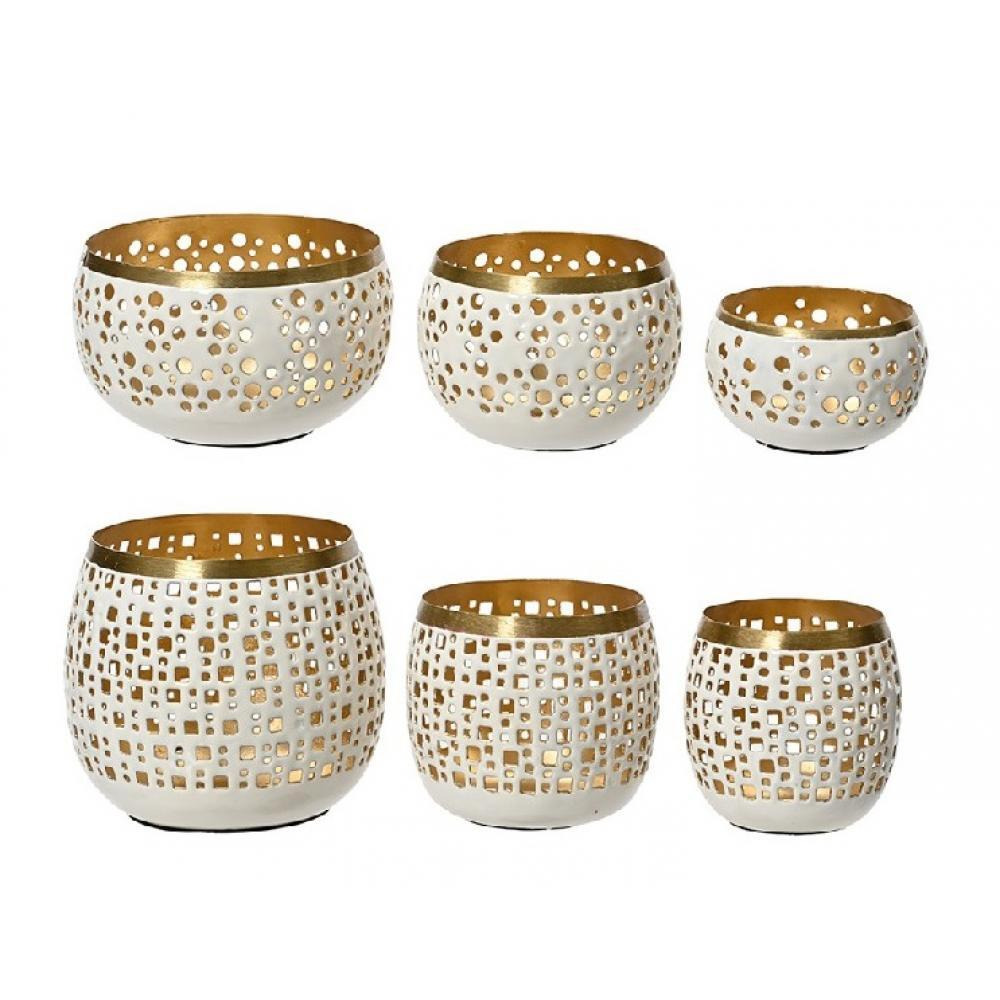 Kaemingk Decoris Tealightholder Iron Rim Polished Mat Brass Wool White Assorted 1 Set - 1