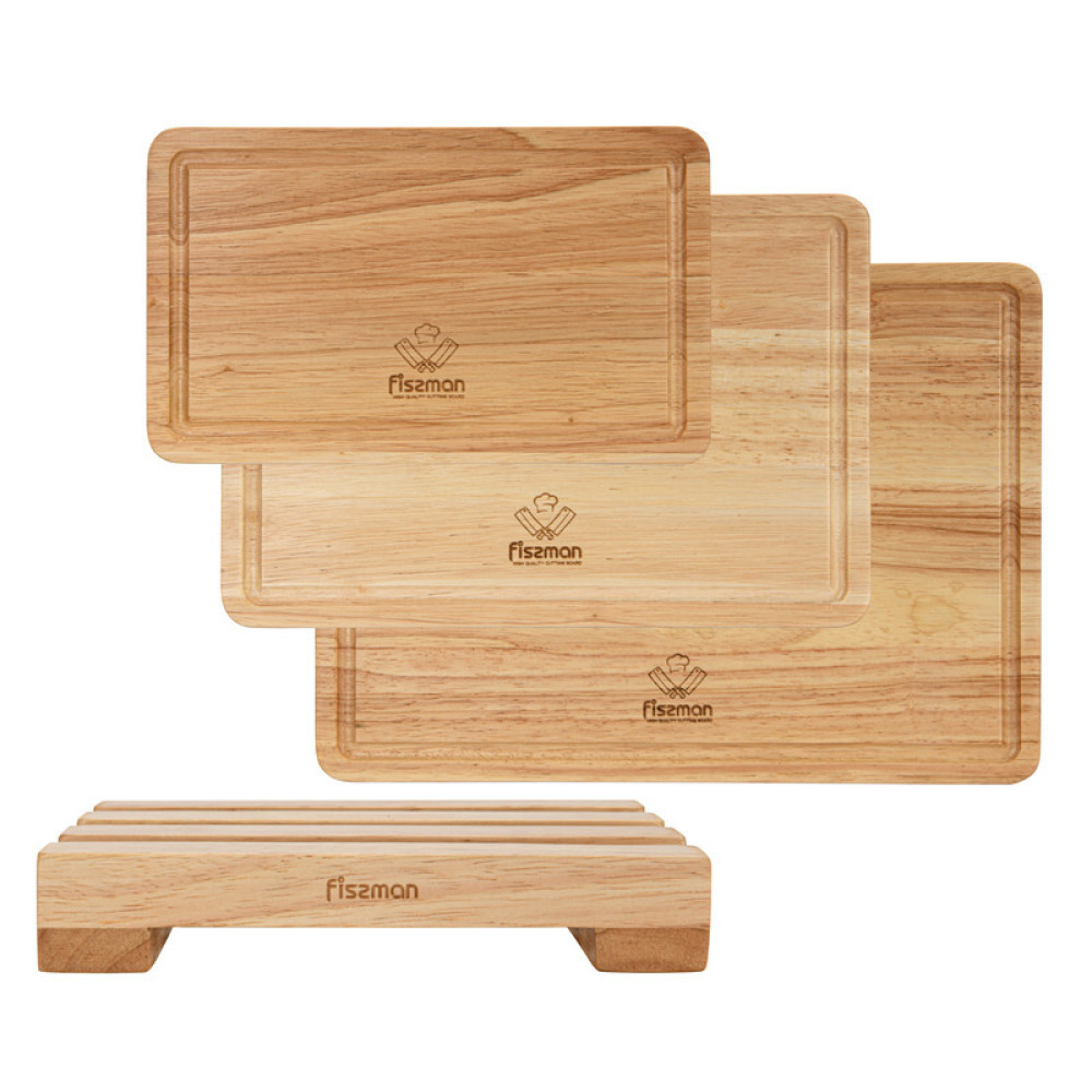 Fissman 3-Piece Cutting Boards 35cm, 30cm, 25cm With Stand Rubber Wood - 4