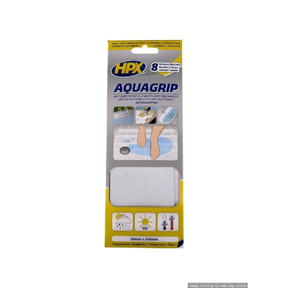 HPX Aqua Grip Transparent 20mm X 240mm 8 Strips - 1