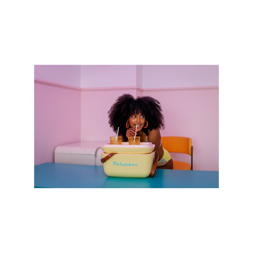 Polarbox Classic Cooler Box with Leather Strap,  Yellow - Cyan Rigid Thermal Insulated Ice for Beach, Picnic Party, 12L - 2