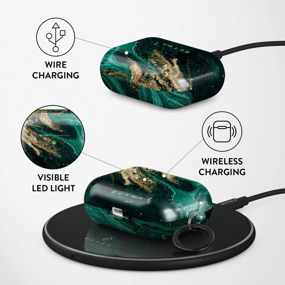 BURGA Elegant Protective Case For AirPods Pro 2nd Generation Cover Charging Case LED Visible Emerald Pool Hard Plastic Wireless Charger Case Cover - 3