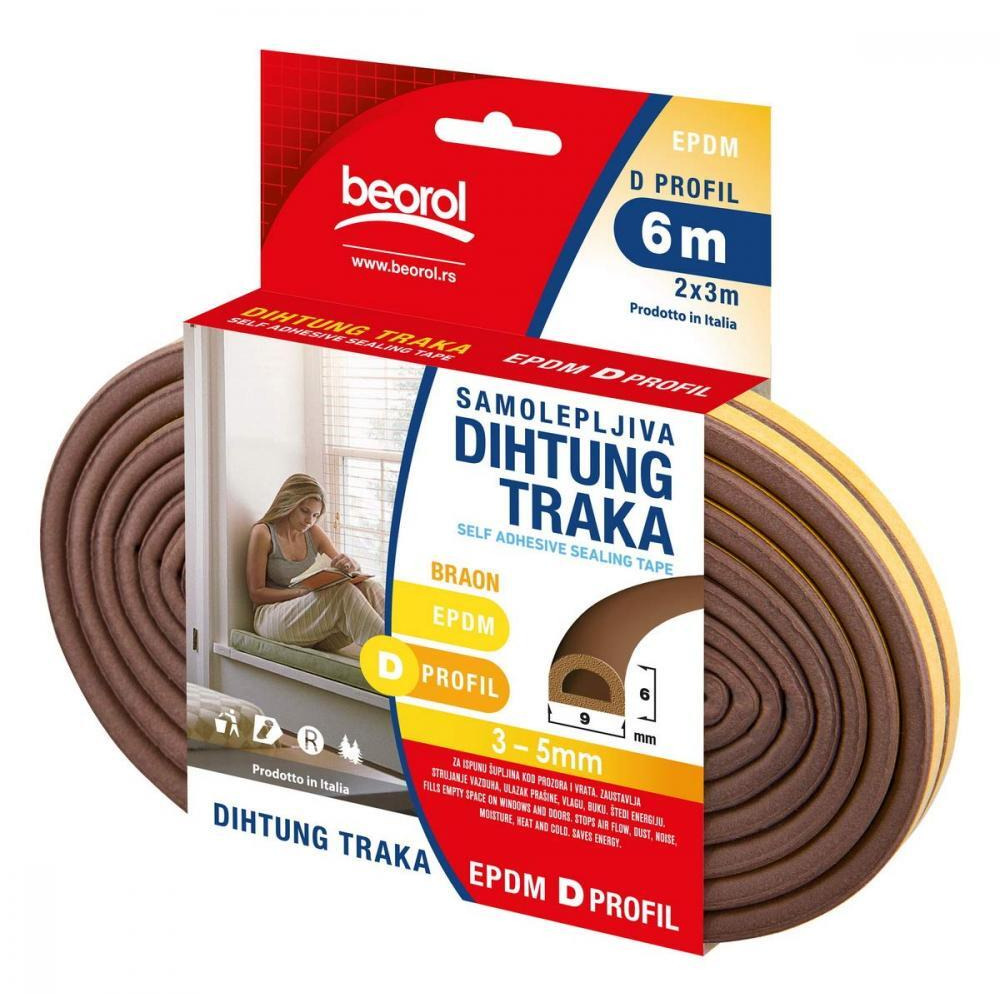 Beorol / Tape, Sealing tape self adhesive 'D' profile, brown, 2x3 m - 3
