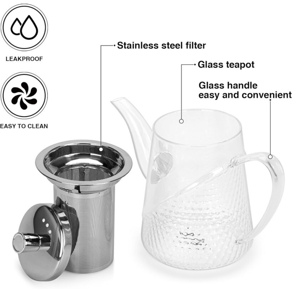 Fissman Tea Pot 1000ml with Stainless Steel Filter Borosilicate Glass - 4