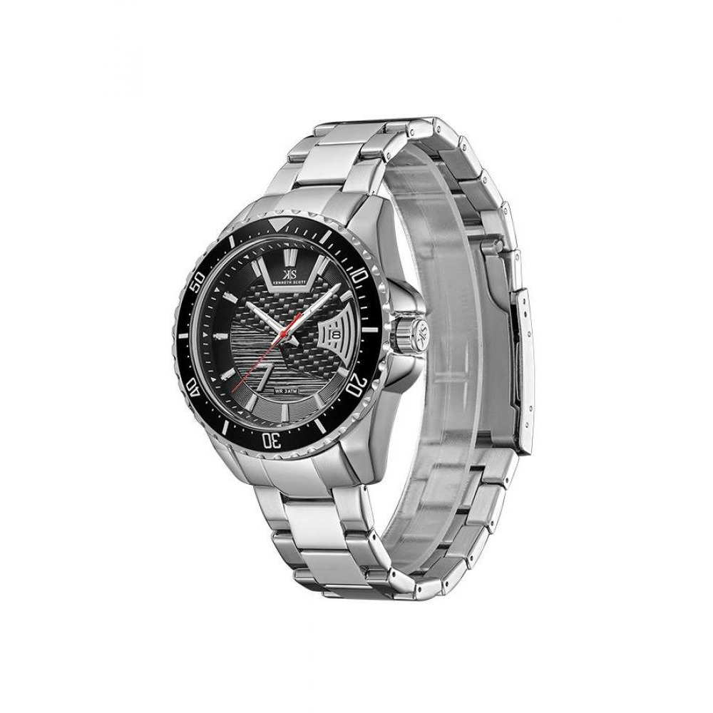 Kenneth Scott Men's Analog Black Dial Watch - K22040-SBSB - 2