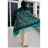 Asian Spirit, Turquoise Sakura Velvet Cape Jacket, Free size (XS-XL) - 4 miniature