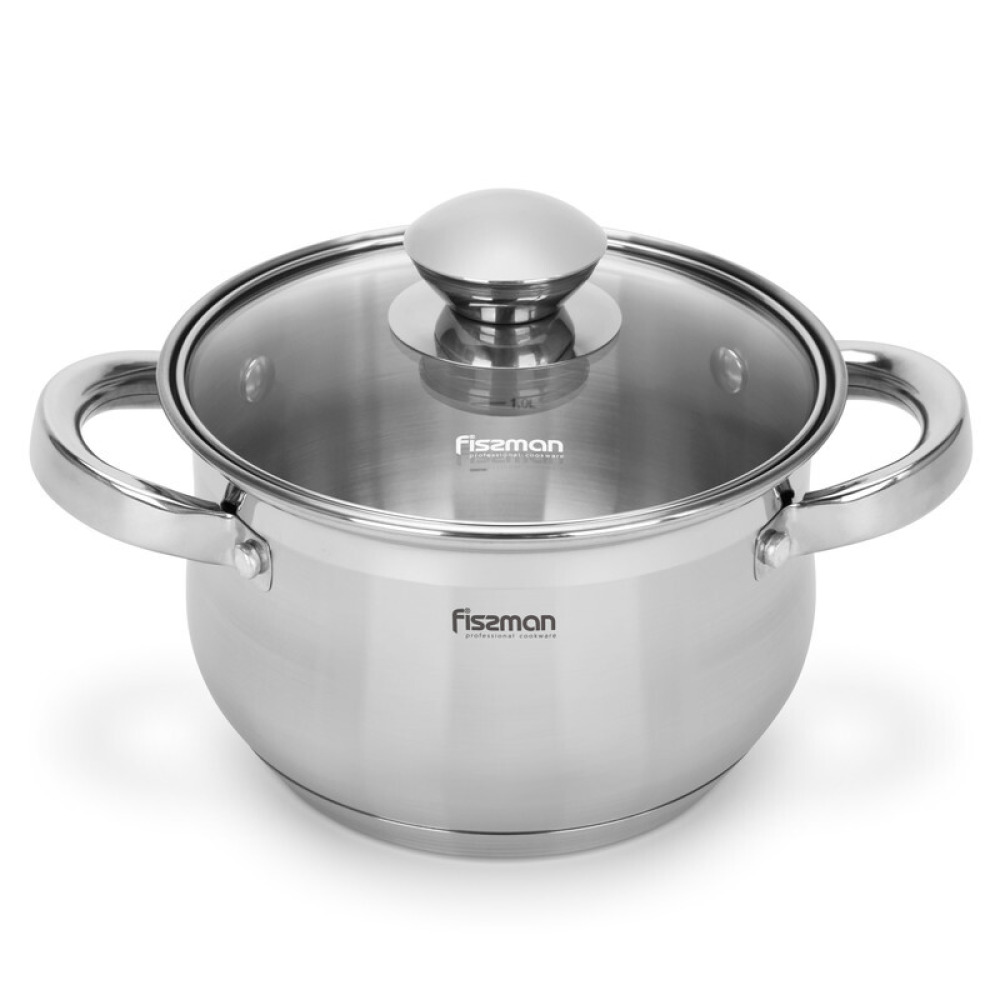 Fissman Stockpot Felina 18cm/2.9LTR With Glass Lid Stainless Steel - 1
