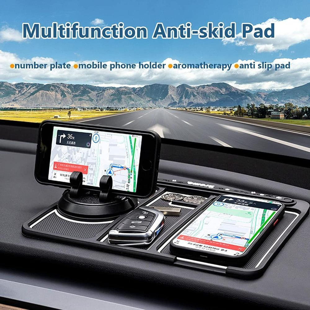 MMAK Anti-Slip Car Dashboard Mat and Mobile Phone Holder Mount with Car Perfume - Universal Non Slip Sticky Rubber Pad with 2 Aroma Sticks and Radium - 8