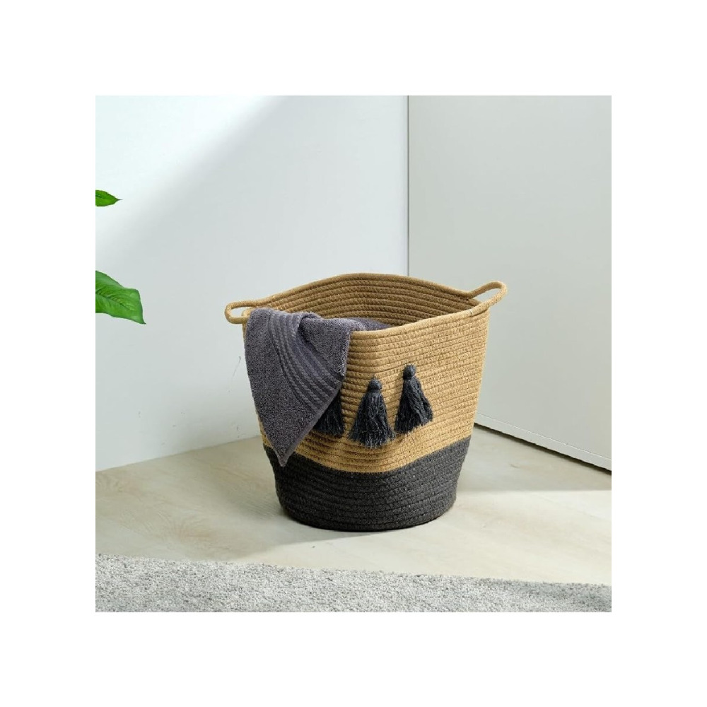 Корзина Из Хлопчатобумажной Веревки Homesmiths, Верхняя Часть рта, Натуральный И ТЕМНО-СЕРЫЙ, диаметр 30 x В30 см - 5